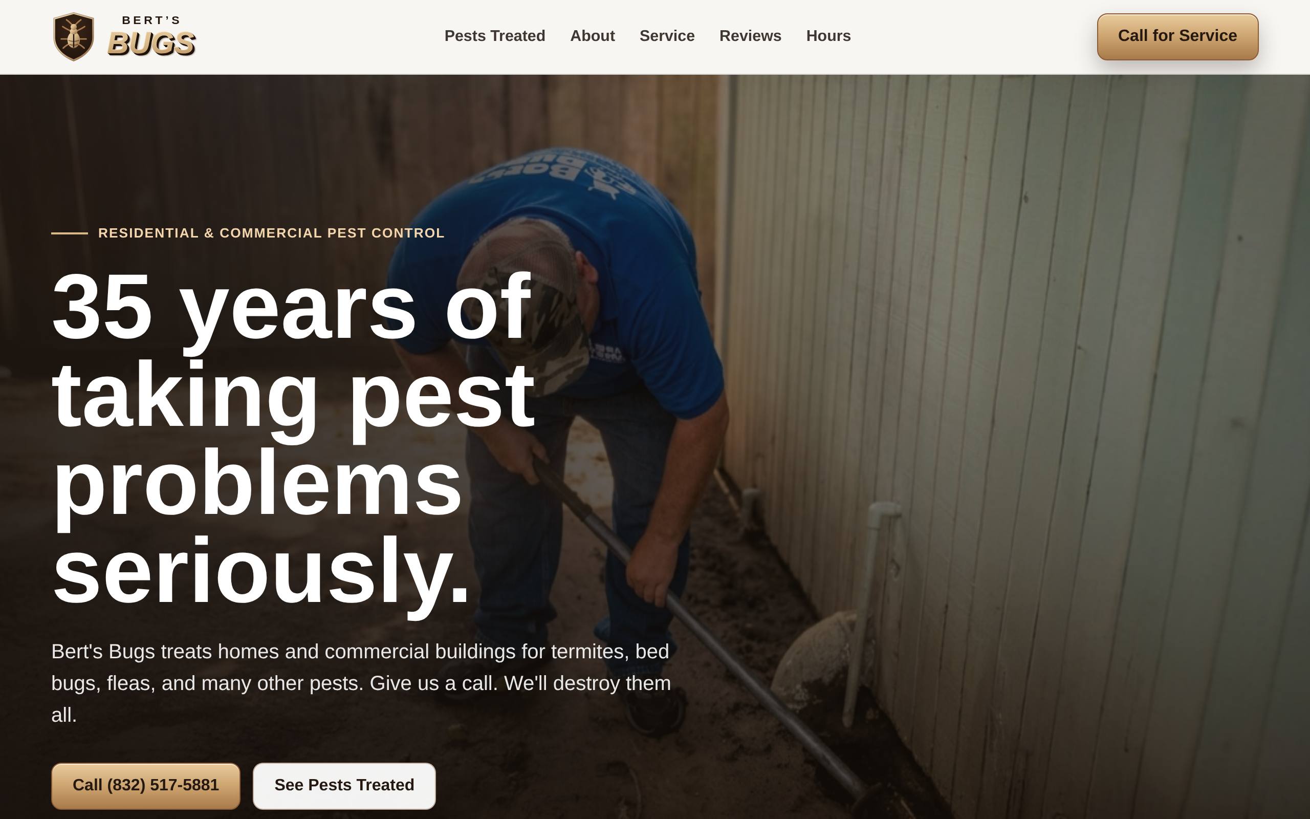 Bert's Bugs Pest Control website